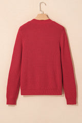 Fiery Red Ribbed Knit Bow Front Buttoned Cardigan Cardigans JT's Designer Fashion