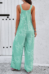 Moonlight Jade Printed Bib Wide Leg Overalls Jumpsuits & Rompers JT's Designer Fashion