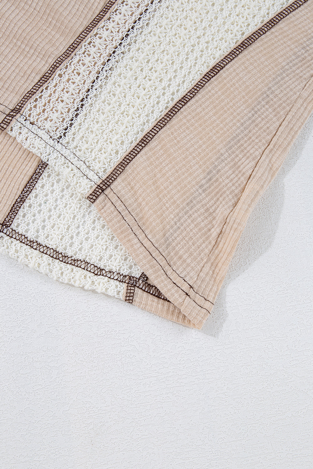Parchment Crochet Detail Exposed Seam High Low Loose Top Long Sleeve Tops JT's Designer Fashion