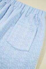Beau Blue Contrast Trim Textured Crewneck Tee and Pocketed Skirt Set Two Piece Dresses JT's Designer Fashion