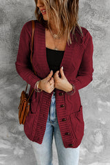 Burgundy Front Pocket and Buttons Closure Cardigan Sweaters & Cardigans JT's Designer Fashion