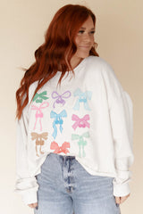 White Bowknot Pattern Drop Shoulder Loose Sweatshirt Sweatshirts & Hoodies JT's Designer Fashion