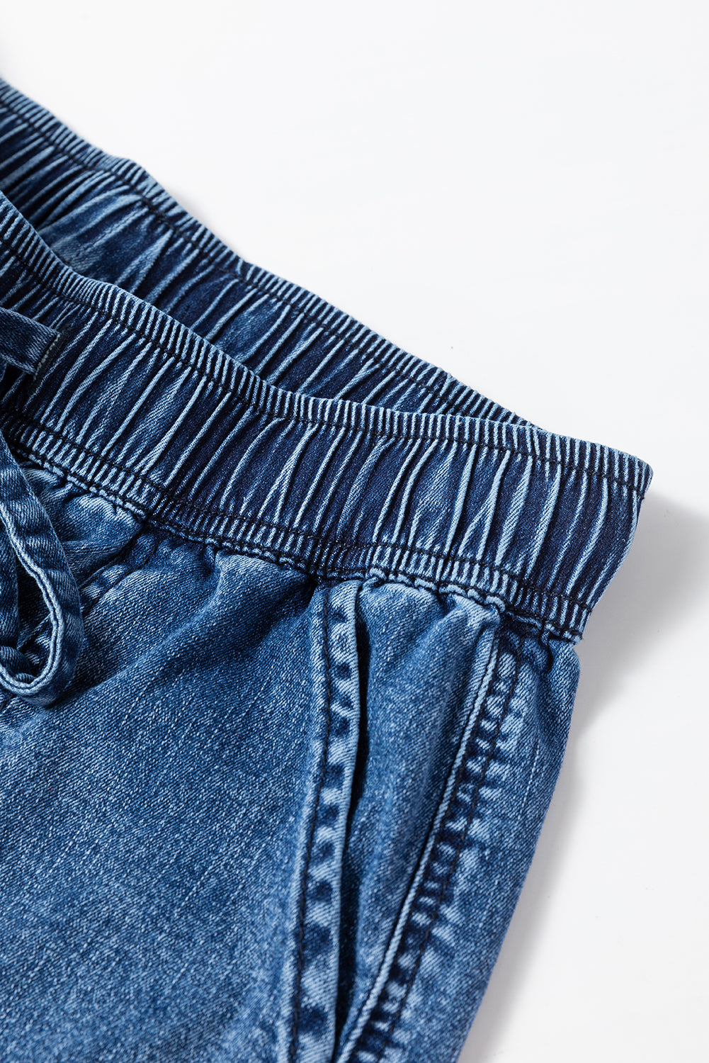 Sail Blue Mineral Wash Drawstring Elastic Waistband Loose Straight Denim Pants Jeans JT's Designer Fashion