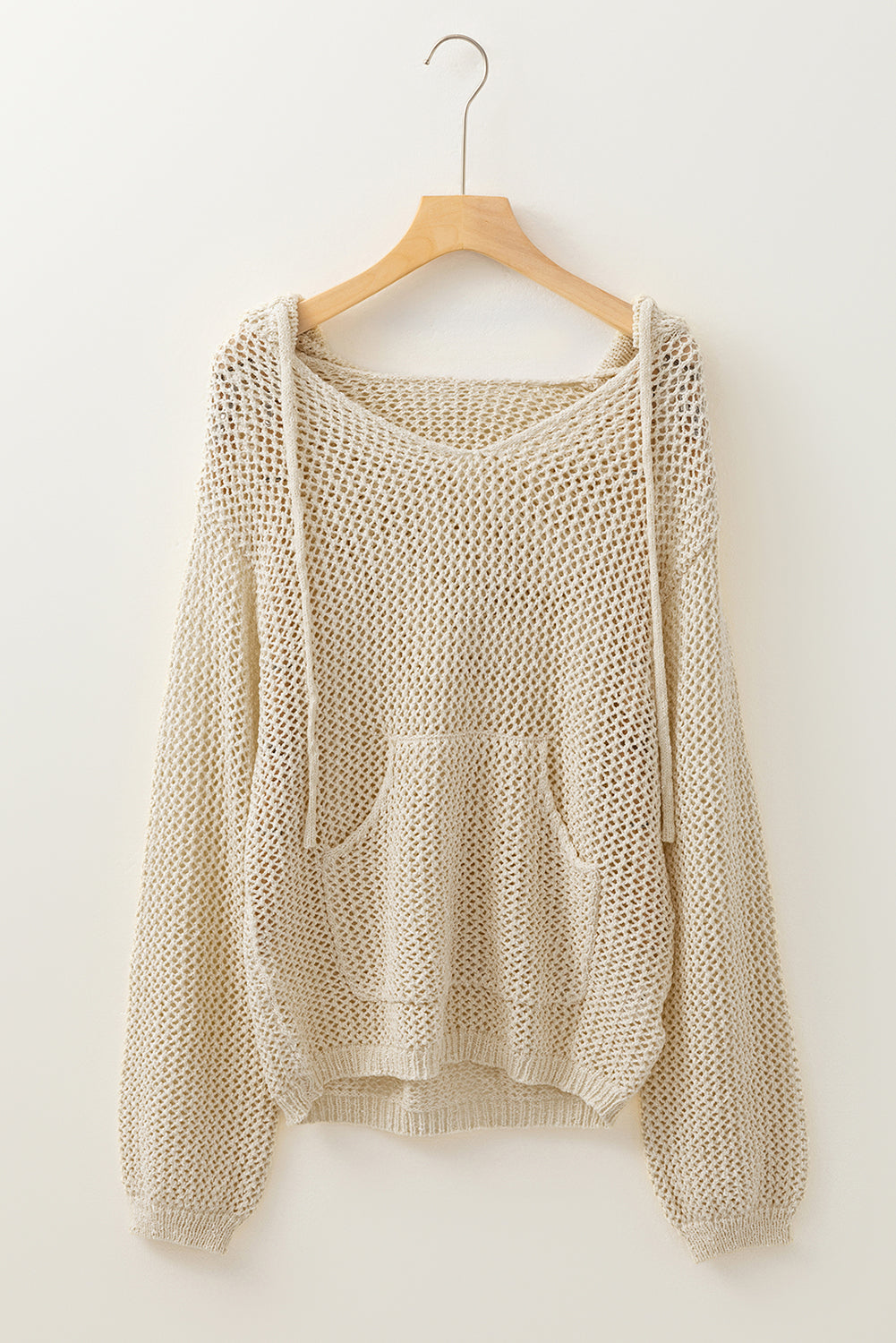 Jet Stream Hollow-out Kangaroo Pocket V Neck Hooded Sweater Sweaters JT's Designer Fashion
