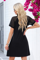 Black Contrast Lace Raglan Sleeve Pleated Detail Shift Dress T Shirt Dresses JT's Designer Fashion