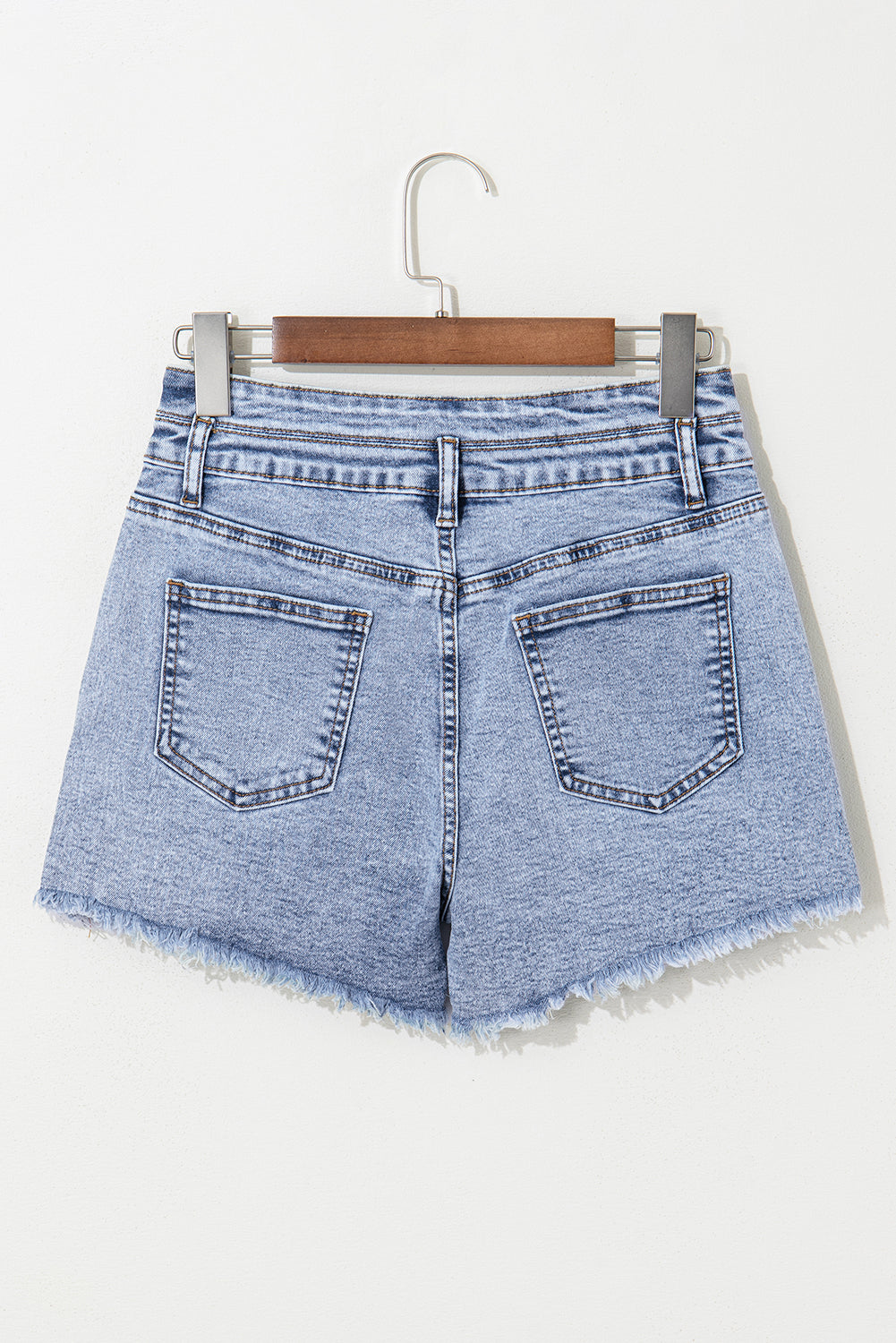 Beau Blue Rhinestone Light Wash Raw Hem High Waist Denim Shorts Denim Shorts JT's Designer Fashion