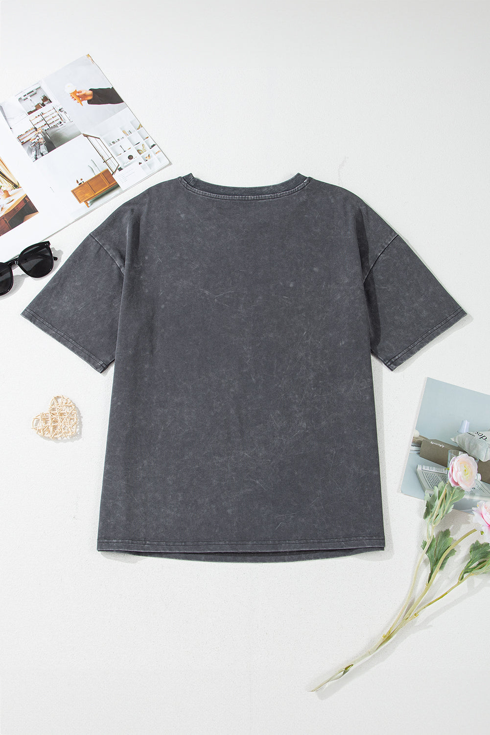 Dark Grey Kindness Butterflies Graphic Mineral Wash Loose Tee Graphic Tees JT's Designer Fashion