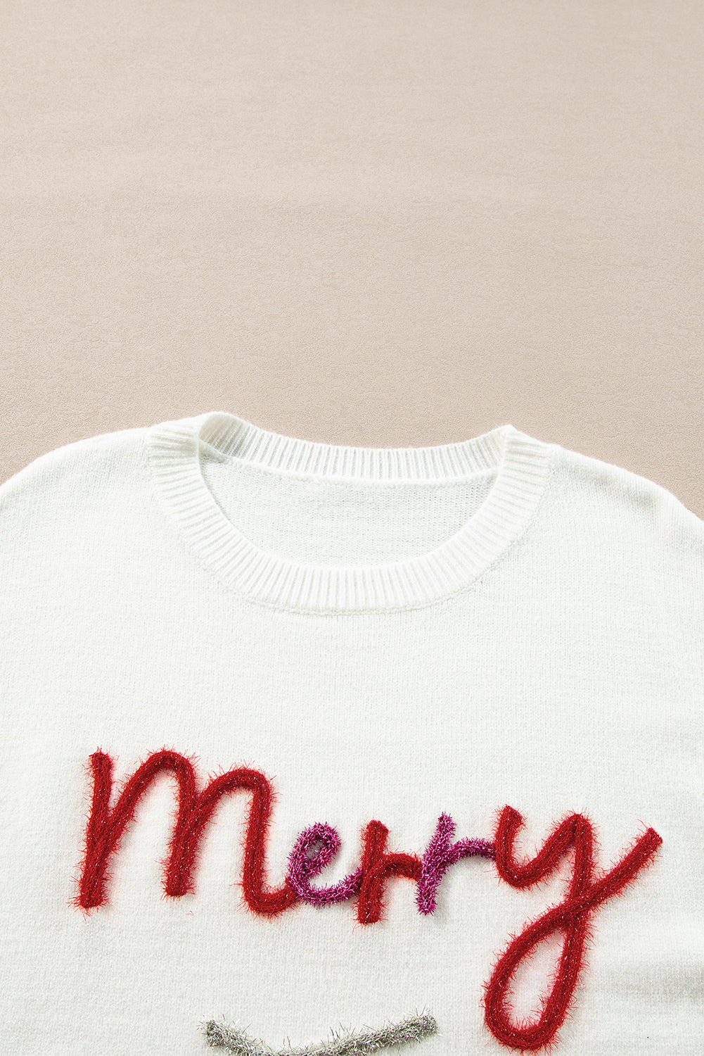 White Tinsel Merry and Bright Graphic Christmas Sweater Sweaters JT's Designer Fashion