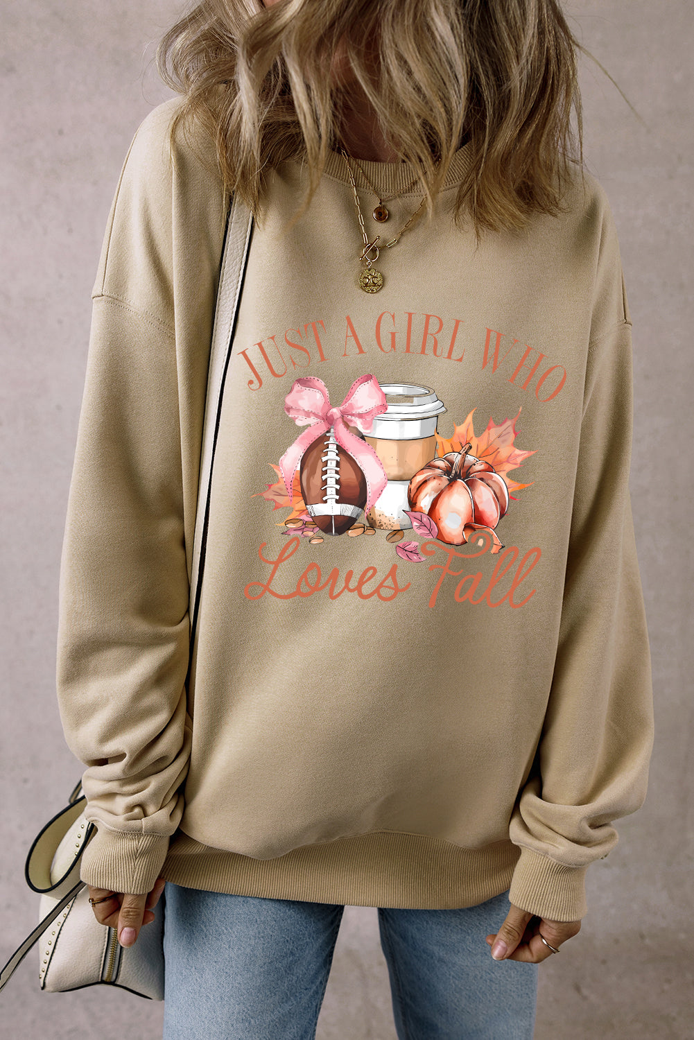 Parchment Just a Girl Who Loves Fall Printed Sweatshirt Graphic Sweatshirts JT's Designer Fashion