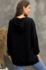 Black Waffle Knit Fleece Lined High Low Oversized Hoodie Sweatshirts & Hoodies JT's Designer Fashion