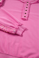 Bonbon Sequin Patchwork High Low Hem Henley Sweatshirt Sweatshirts & Hoodies JT's Designer Fashion