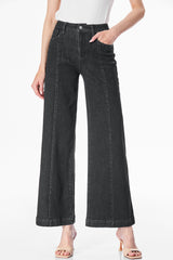 Black Plain Seam Detail Flared Bottom Ankle Length Jeans Jeans JT's Designer Fashion