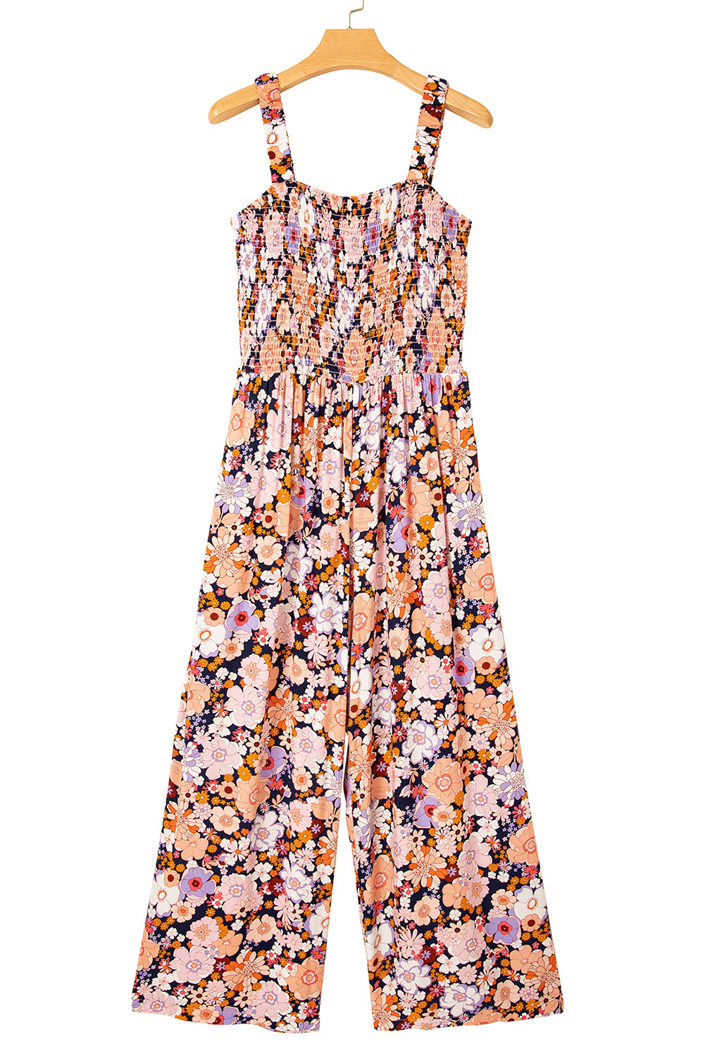 Black Floral Print Smocked High Waist Square Neck Jumpsuit Jumpsuits & Rompers JT's Designer Fashion