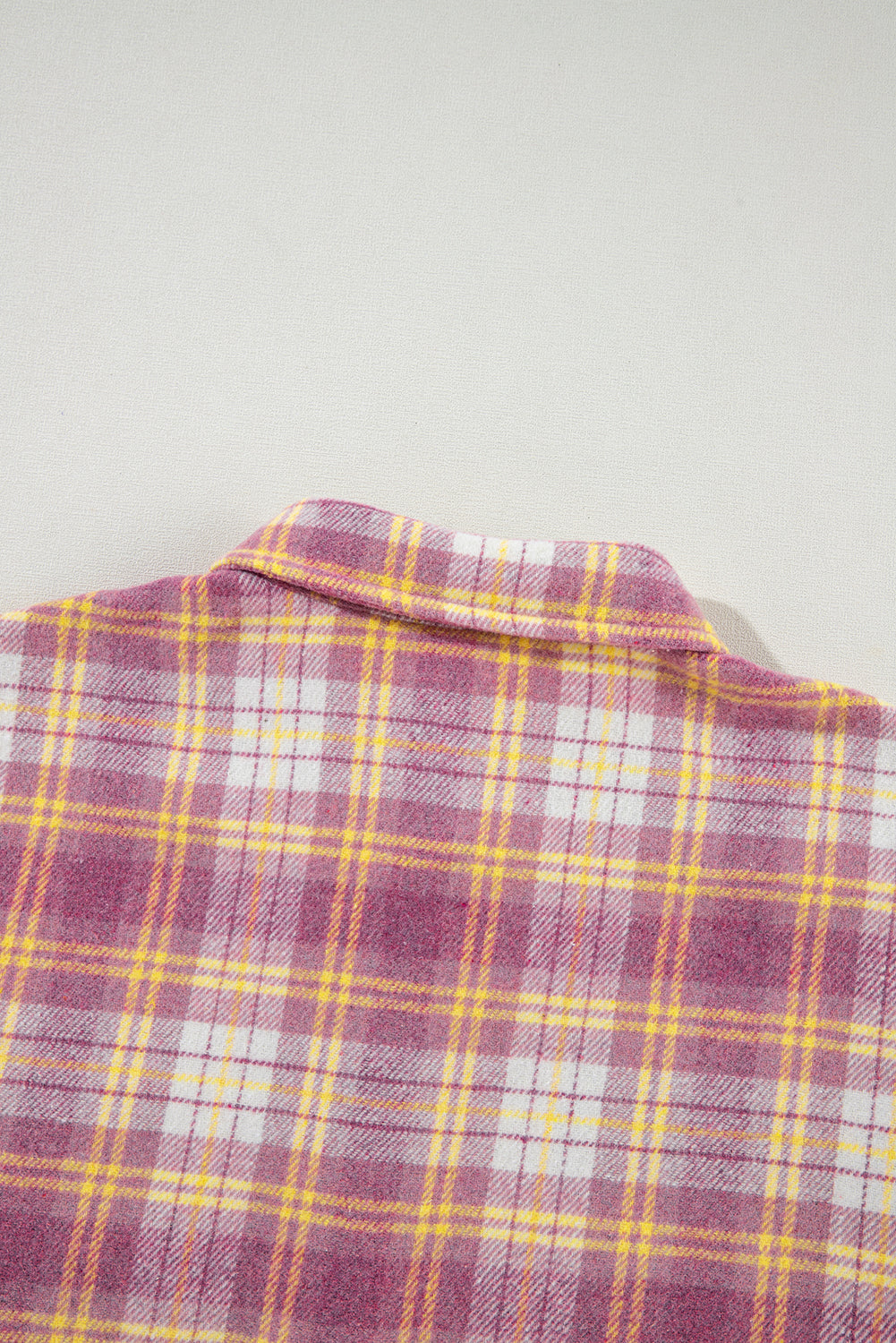 Pink Plaid Print Chest Pocket Long Sleeve Shacket Plaid Shackets JT's Designer Fashion