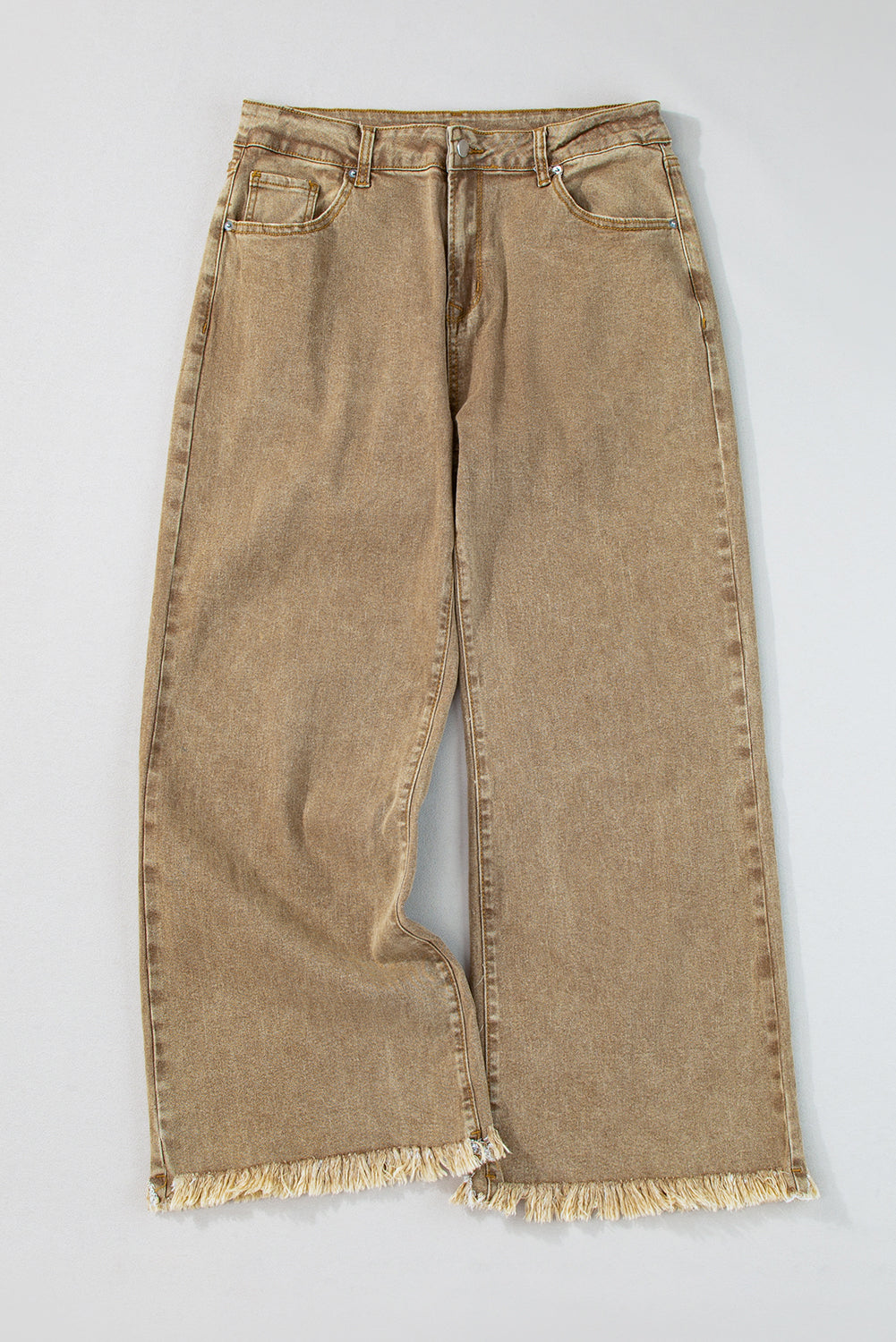 Light French Beige Acid Washed High Rise Cropped Wide Leg Jeans Jeans JT's Designer Fashion