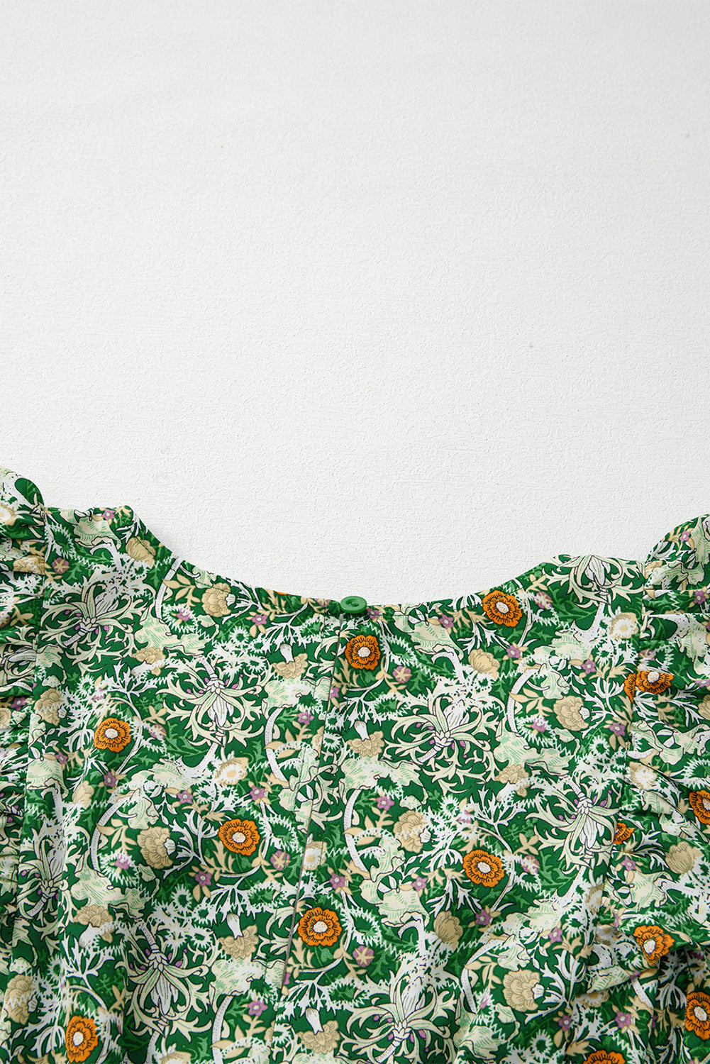 Green Flower Print Flutter Sleeve V Neck Sashed Ruffled Mini Dress Floral Dresses JT's Designer Fashion