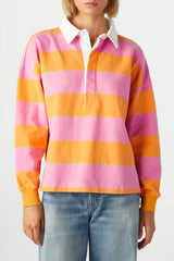 Yellow Stripe Color Block Polo Collar Sweatshirt Sweatshirts & Hoodies JT's Designer Fashion