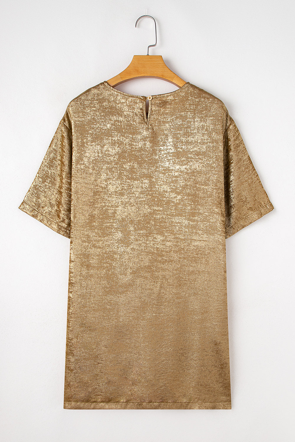Gold Metallic Luster Crewneck Mini T-Shirt Dress T Shirt Dresses JT's Designer Fashion