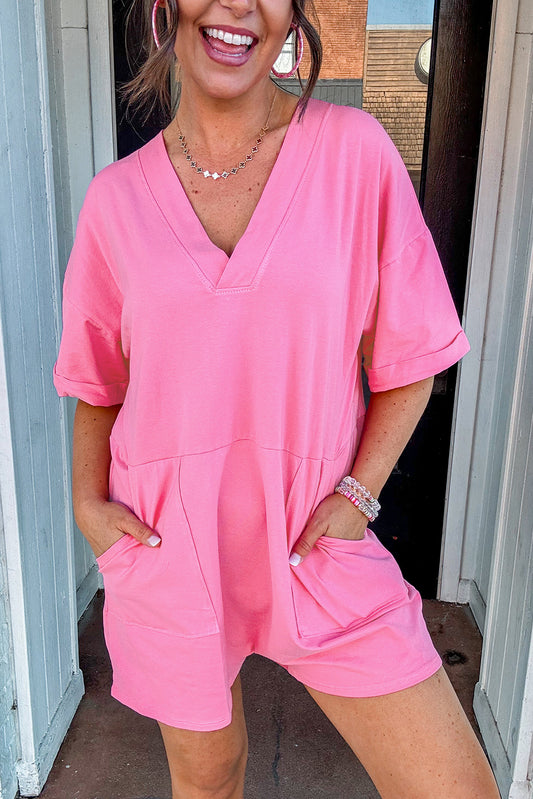 Bonbon Loose Half Sleeve V Neck Knit Romper Bottoms JT's Designer Fashion
