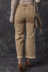 Light French Beige Acid Washed High Rise Cropped Wide Leg Jeans Jeans JT's Designer Fashion