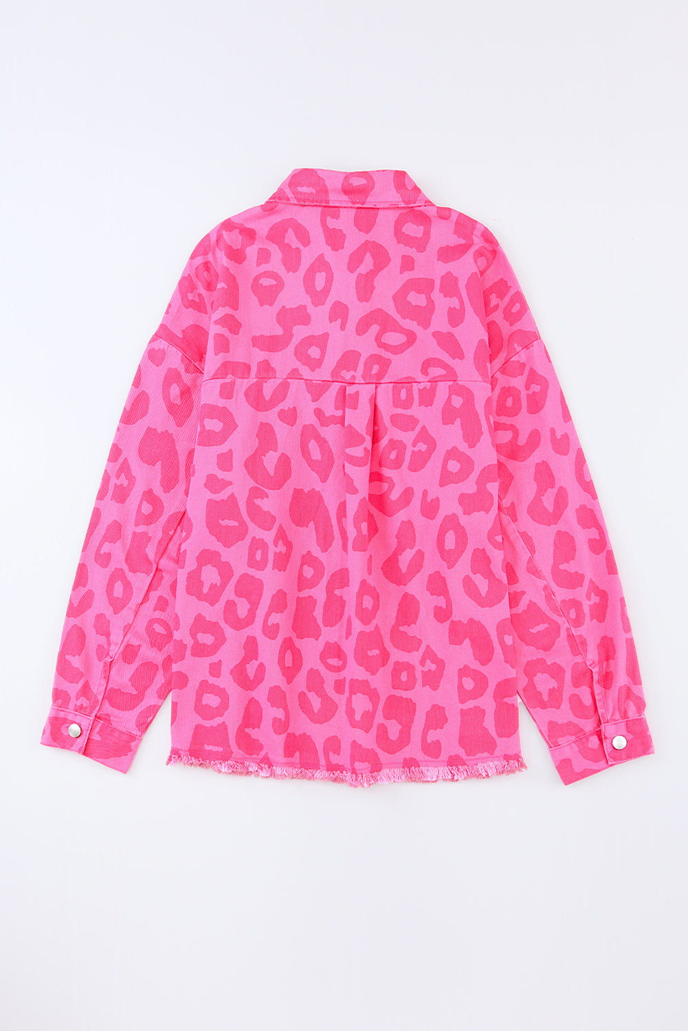 Pink Leopard Print Button Cuffs Raw Hem Jacket Denim Jackets JT's Designer Fashion