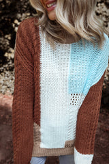 Khaki Mix Textured Knit Colorblock Patchwork Sweater Sweaters JT's Designer Fashion