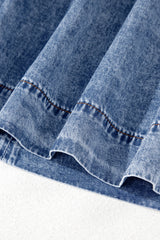 Beau Blue Tie V Neck Tucking Detail Short Sleeve Denim Shift Dress Mini Dresses JT's Designer Fashion