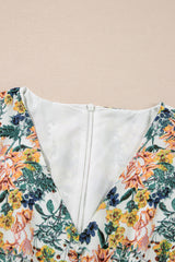 Sky Blue Floral 3/4 Sleeve V Neck High Waist Ruffled Dress Floral Dresses JT's Designer Fashion