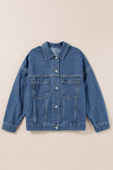 Dark Blue Washed Oversize Pocketed Denim Jacket Denim Jackets JT's Designer Fashion