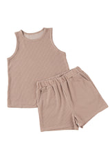 Smoke Gray Corded Sleeveless Top and Pocketed Shorts Set Short Sets JT's Designer Fashion
