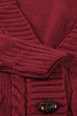 Burgundy Front Pocket and Buttons Closure Cardigan Sweaters & Cardigans JT's Designer Fashion