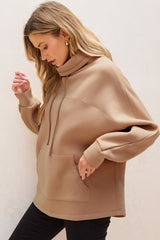 Light French Beige Drawstring Turtleneck Dolman Sleeve Sweatshirt Sweatshirts & Hoodies JT's Designer Fashion