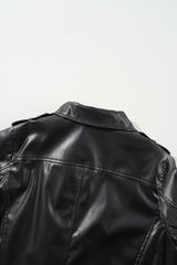 Black PU Leather Lapel Collar Zipper Jacket Jackets JT's Designer Fashion