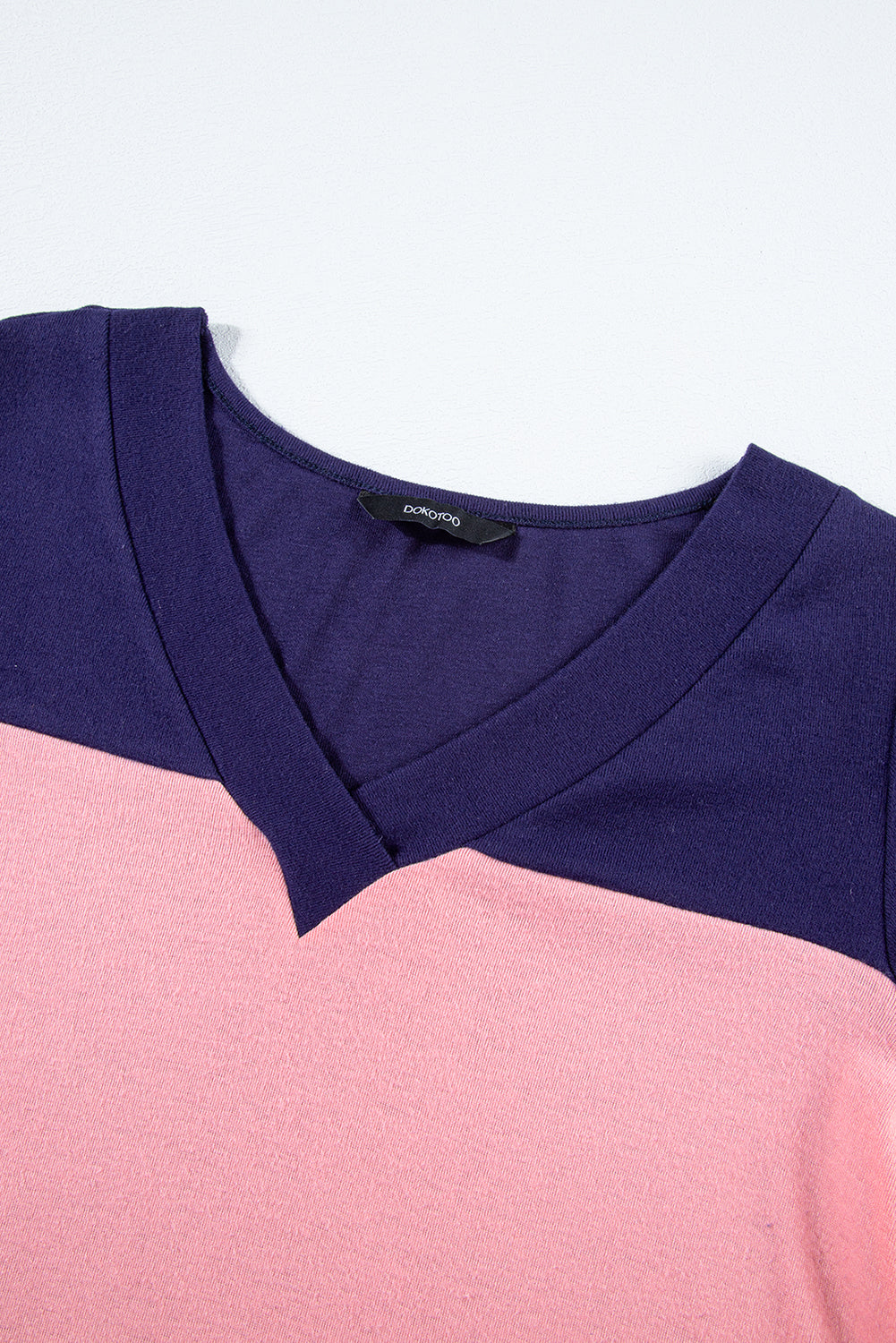Blue Stripe Colorblock Button Decor Long Sleeve V Neck Top Long Sleeve Tops JT's Designer Fashion