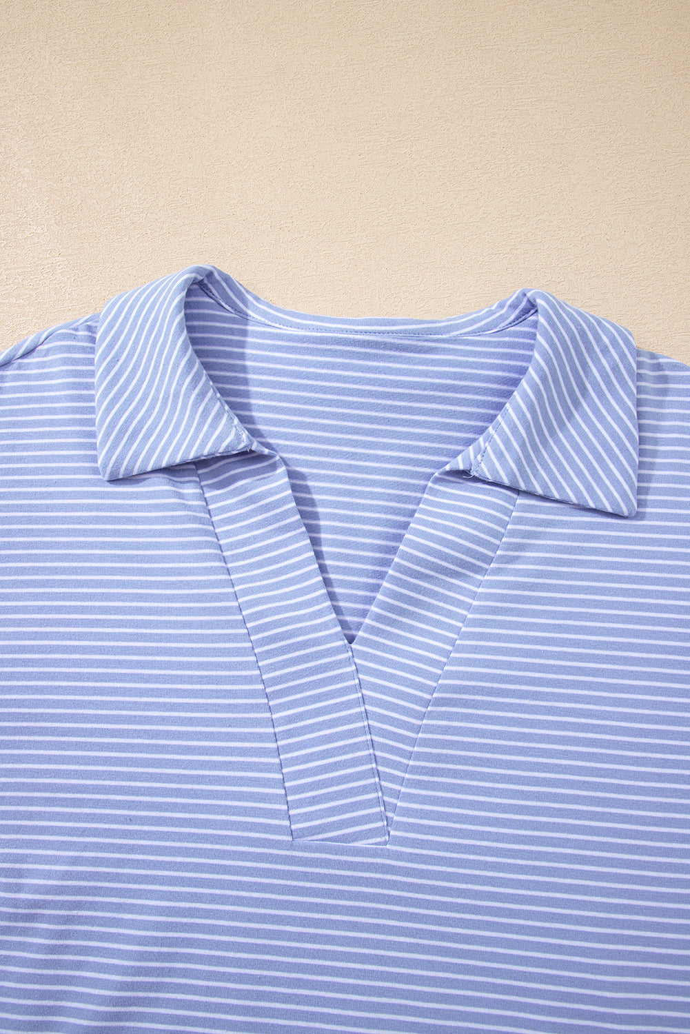 Sky Blue Stripe Dolman Sleeve Polo Shirt and Drawstring Shorts Set Short Sets JT's Designer Fashion