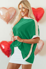 Green Oversized Color Block Boat Neck Tunic Blouse Blouses & Shirts JT's Designer Fashion