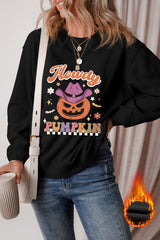 Black Halloween Howdy PUMPKIN Print Crew Neck Pullover Sweatshirt Graphic Sweatshirts JT's Designer Fashion