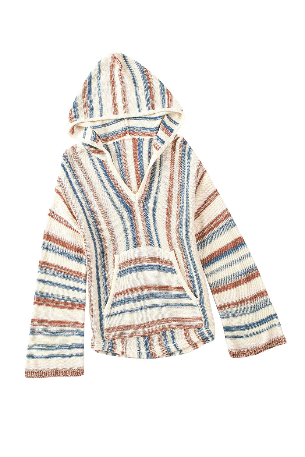 Multicolor Striped Knit Kangaroo Pocket Hooded Sweater Sweaters & Cardigans JT's Designer Fashion