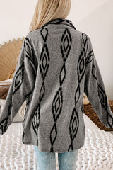 Gray Aztec Contrast Chest Pockets Loose Shacket Jackets JT's Designer Fashion