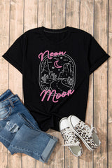 Black neon moon Letter Graphic Short Sleeve Top Graphic Tees JT's Designer Fashion