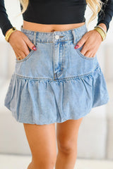 Myosotis Bubble Hem Denim Mini Skirt Skirts & Petticoat JT's Designer Fashion