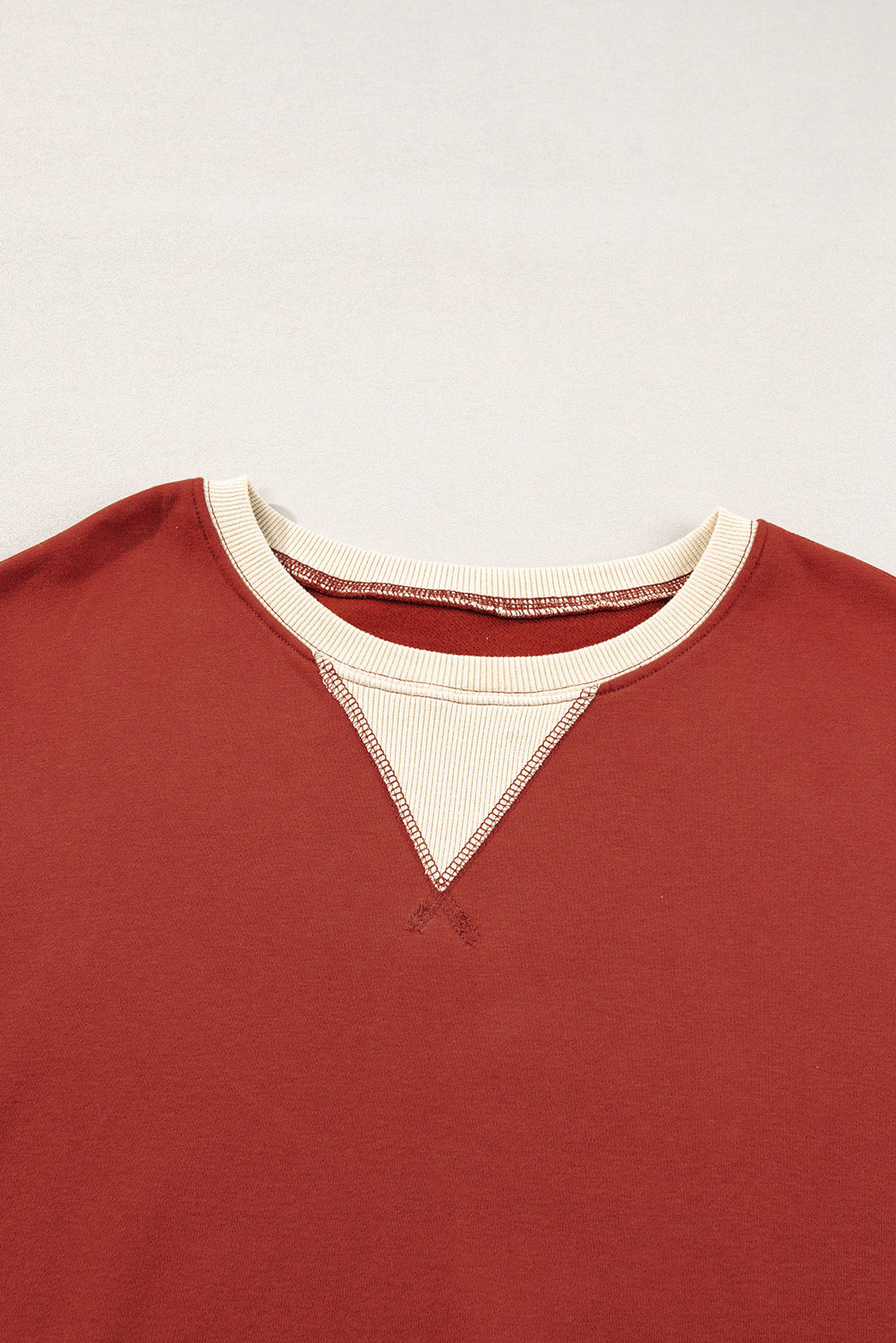 Red Clay Color Block Patch Drop Shoulder Oversized Sweatshirt Sweatshirts & Hoodies JT's Designer Fashion
