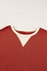 Red Clay Color Block Patch Drop Shoulder Oversized Sweatshirt Sweatshirts & Hoodies JT's Designer Fashion