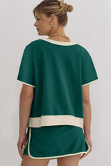 Evergreen Colorblock Edge Drop Shoulder T Shirt and Skirt 2Pcs Set Two Piece Dresses JT's Designer Fashion