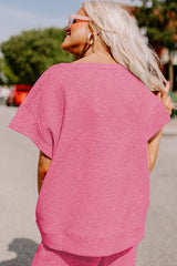 Strawberry Pink Textured Loose Fit T Shirt and Drawstring Pants Set Bottoms JT's Designer Fashion
