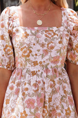 White Floral Print Bow Knot Backless Square Neck Mini Dress Floral Dresses JT's Designer Fashion