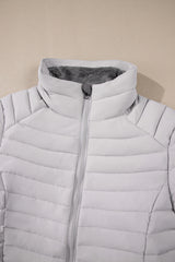 Silvery Solid Color Quilted Zip-up Puffer Jacket Jackets JT's Designer Fashion