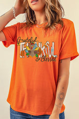 Orange Grateful Thankful Blessed Turkey Graphic Thanksgiving T Shirt Graphic Tees JT's Designer Fashion