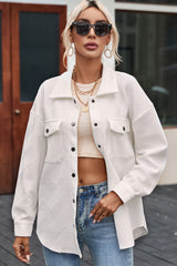 Solid Textured Flap Pocket Buttoned Shacket Jackets JT's Designer Fashion