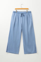 Beau Blue Casual Wide Slit Leg High Waist Loose Plus Size Jeans Plus Size Bottoms JT's Designer Fashion